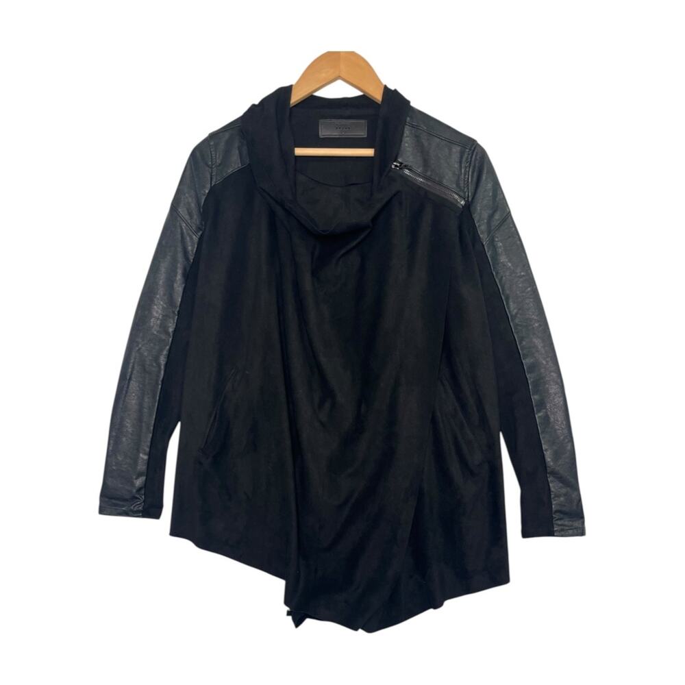 BlankNYC Moto Jacket Womens Extra Small Black Vegan Leather Suede Drape Zip Edgy
